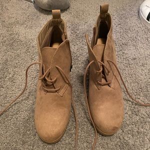 Tan wedge booties